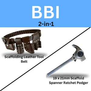 2-in-1 Scaffold Tool Set – Podger Ratchet Wrench + Brown Leather Tool Belt - Picture 1 of 13