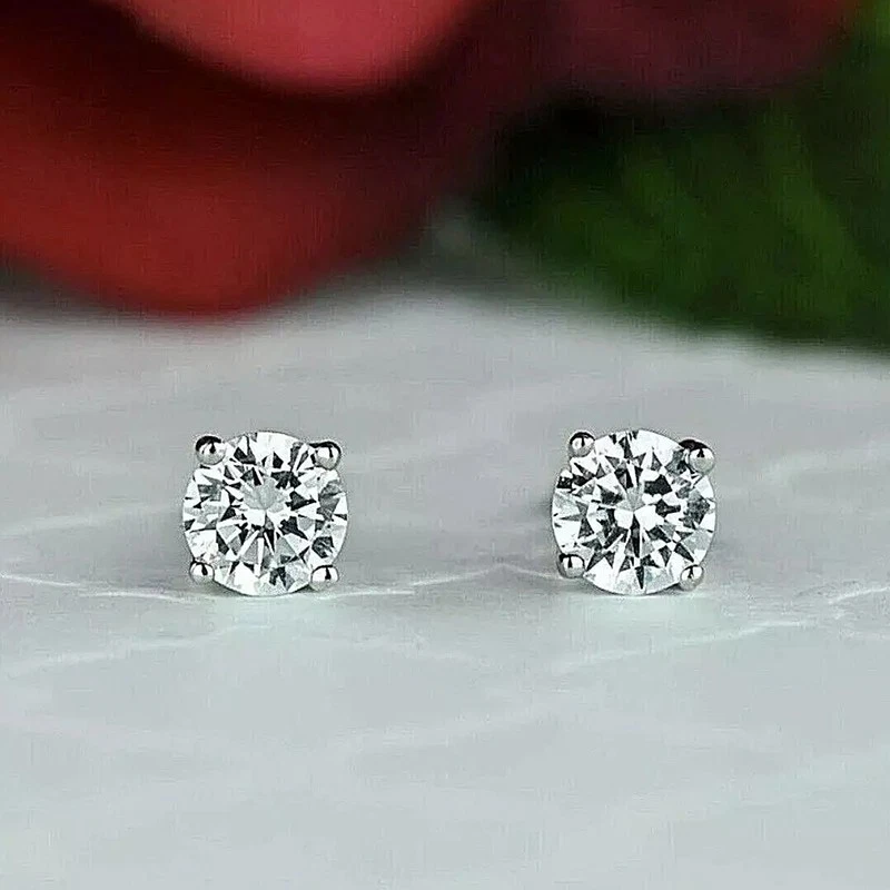 Klassisch 1Kt Rund Brillant Diamant Ohrstecker Ohrringe Solitär Weißgold-Finish - Bild 1 von 4