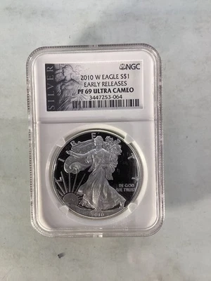 Como nuevo en Estados Unidos 2010 W Eagle lanzamiento anticipado $1 NGC PF69 Ultra camafeo - sin neblina y manchas Foto 1 de 2