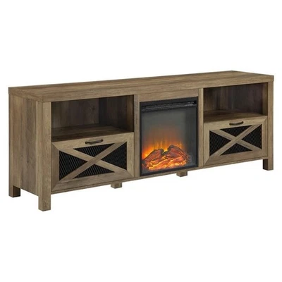 Pemberly Row 70" Rustic Farmhouse Fireplace TV Stand - Reclaimed Barnwood - Image 1 of 4