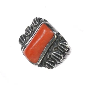 sz11 MT Native American sterling high grade coral ring - Picture 1 of 7
