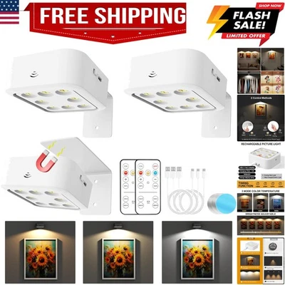 3 Pack for Wall, Rechargeable Battery Operated Wall Lights, Picture Frame Lig... - Image 1 of 4