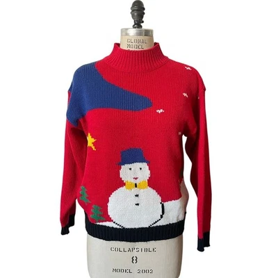 Vintage Diane von Furstenberg Red Holiday Snowman Sweater Size Large - Image 1 of 4