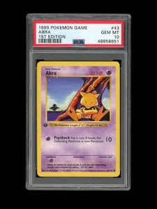 Pokemon PSA 10 GEM MINT Abra 1st Edition Base Set Shadowless 1999 Card 43/102 - Picture 1 of 2