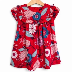 Vestido de bebé floral rojo Tea Collection 18-24 M tejido algodón con volantes fiesta de verano - Imagen 1 de 5
