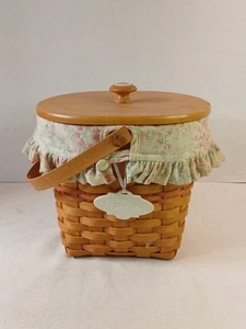 Longaberger Cestino Con Coperchio Fodera E Charm 2001 Motivo Floreale Rosa - Foto 1 di 8