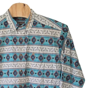 Ariat Western Aztec Bull Skull Print Mens XL Fitted Long Sleeve Shirt - Picture 1 of 9