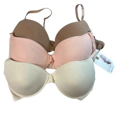 女士 Jessica Simpson 3 件装聚拢文胸 38C 米色粉色 — 第 1/4 张图片