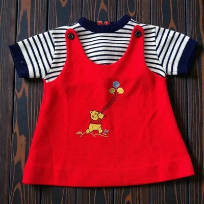 Suéter Delantal Tejido Vintage Sears Winnie the Pooh Vestido Niña Talla 12 Meses Foto 1 de 4