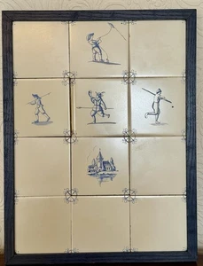 Piastrelle stile Delft 12 blu e bianco design Henry Richards 4 x 4" bloccate nella cornice - Foto 1 di 21