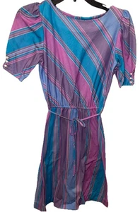 Vintage 80s Dress Striped Items California Secretary Geek Style Belted - Picture 1 of 6