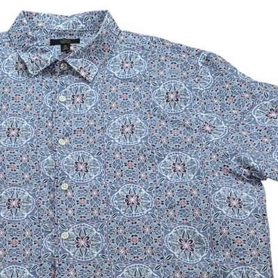 Club Room Luxury 100% Linen Mens XL Blue AOP Floral Print SS Button Down Shirt - Image 1 of 4