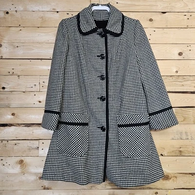 Vintage Black White Check Coat Wool Lined Peter Pan Collar Fleece Lined - Image 1 of 4