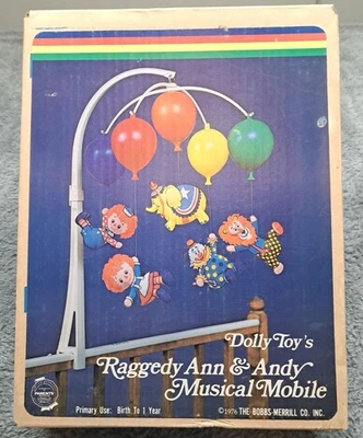 VINTAGE RAGGEDY ANN & ANDY MOBILE #613 DOLLY TOY'S MUSICAL PLAYS BALLOONS CIRCUS - Image 1 of 4