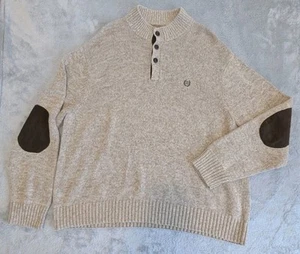 Vintage Chaps Sweater Men's 3XB Beige Elbow Pads Cotton Button Pullover - Picture 1 of 8