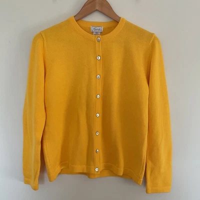 Foxcroft Yellow Cardigan Sweater Sz S Shell Buttons 100% Cotton Corpcore Office - Image 1 of 4