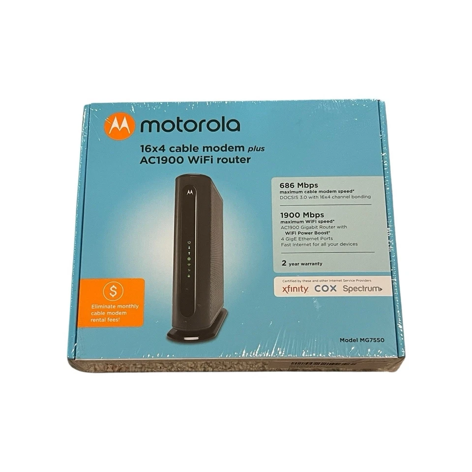 NIB Motorola MG7550 16x4 Cable Modem Plus AC1900 WiFi Router - Image 1 of 4