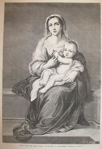 MARIA CON BAMBINO GESÙ, GALLERIA DRESDA GERMANIA 1866 ILLUSTRATO LONDRA NEWS - Foto 1 di 2