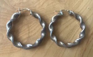 Twisted Hoop SterlingSilverEarrings 1-5/8" Matte gold colored overlay-Italy- 9g - Picture 1 of 9