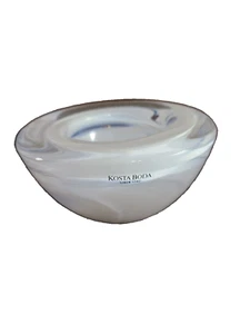 Kosta Boda Atoll Glass Bowl Votive Candle Holder White Swirl Art Glass - Picture 1 of 5