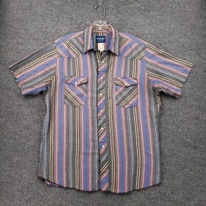 VINTAGE Wrangler Button Up Shirt Mens XL Blue Western Pearl Snap Striped - Picture 1 of 7