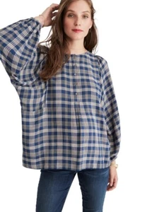 Hatch Maternity Women's THE ROSE TOP Blue Plaid Size 1 (S/4-6) $188 NEW - Picture 1 of 3