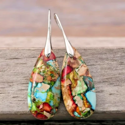 Pendientes colgantes de sedimentos marinos, pendientes curativos de jaspe natural, pendientes coloridos Foto 1 de 2