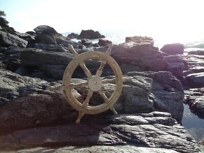 Large Mango Wood Ships wheel 24"  Wooden With Metal Nautical maritime Home Decor - Image 1 of 4