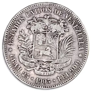 VENEZUELA 5 Bolivares 1905 - Argento Silver - Picture 1 of 2