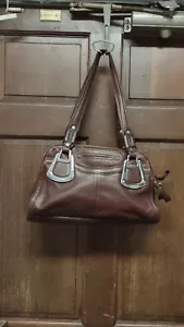 B. Makowsky Brown Leather 3 Compartment Double Handle Shoulder Bag Purse - Picture 1 of 7