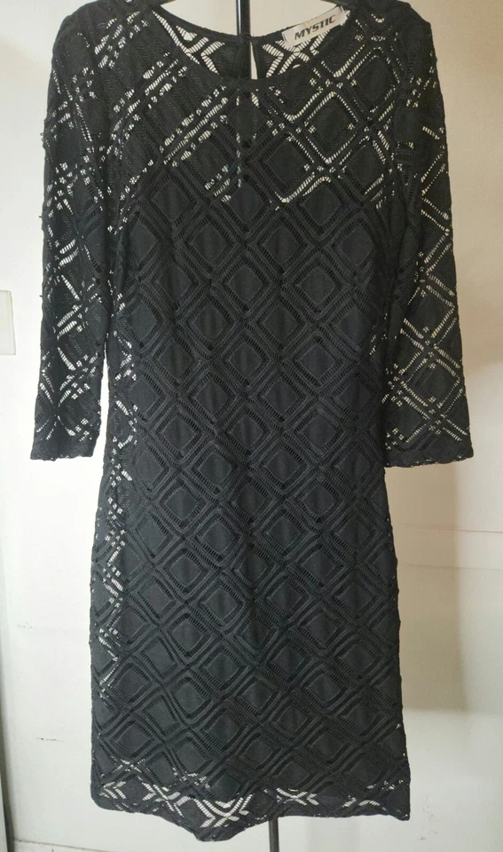 Vestido Mystic, informal, elegante, negro, hasta la rodilla, talla pequeña, buen material Foto 1 de 4