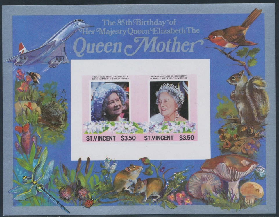 ST. VINCENT 1985 IMPERFORATED MS issues: 85th birthday of queen mother Elisabeth - Image 1 of 2