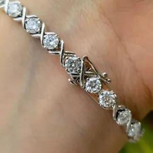 5 Ctw Rund geschnitten Weiß Moissanit Damen Tennisarmband 14k Weiß Vergoldet 7 Zoll - Bild 1 von 7