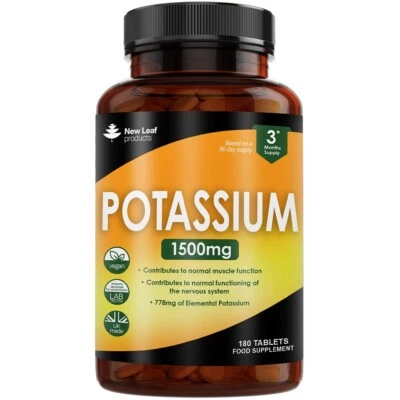 Potassium 1500mg Supplements High Strength - 180 Tablets Nervous System Bones - Image 1 of 4