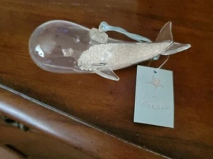 GLASS WHALE Ornament Filled With Sand Ans Shells ~ NEW - Picture 1 of 6