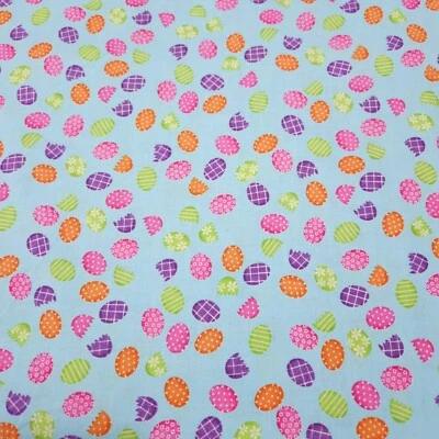 Just Hatched Quilting Treasures Green Purple Orange Pink Easter Eggs on Blue - Image 1 of 3