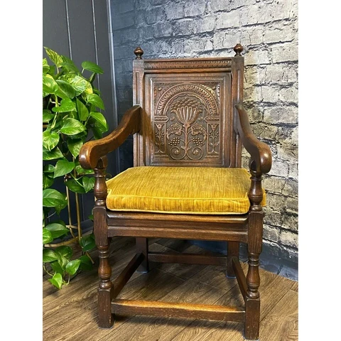 Antique  wooden hand carved chair throne with velvet cushion Cover