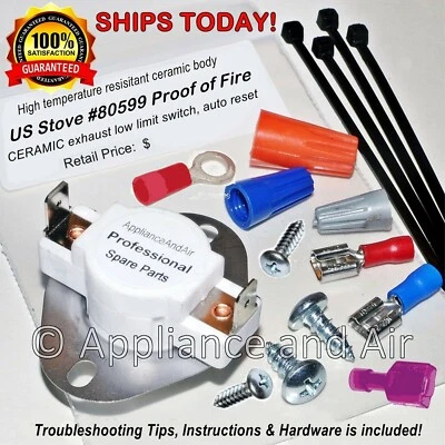 US Stove 80599 CERAMIC Proof of Fire Low Limit Thermodisc Switch, SHIPS TODAY! - Image 1 of 4