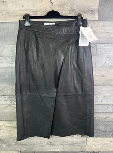 Selected Femme Amilia Leather Skirt Size 40 UK 12 Black Wrap Midi Classic - Picture 1 of 16