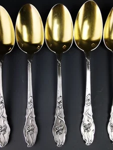 RAVINET D'ENFERT - 12 Teaspoons - IRIS Art nouveau - French Sterling Silver - Picture 1 of 9