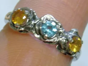 Citrine Sapphire Topaz Size 7.25 Ring 925 Sterling Silver Blue Yellow USA Made - Picture 1 of 12