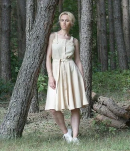 Sleeveless linen dress - Linen Sun Dress - Linen Shoulder Straps Skater Dress - Picture 1 of 7