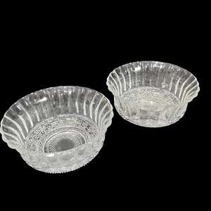 2 Kig Indonesia Dessert Bowl 4.5 Inch Clear Glass Trellis Fleur de Lis Vintage - Picture 1 of 5