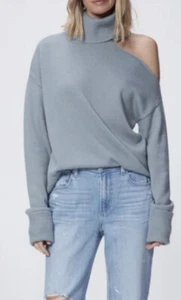 New PAIGE Women’s Raundi Cutout Shoulder Sweater In Stone Blue Size M $259 - Picture 1 of 8