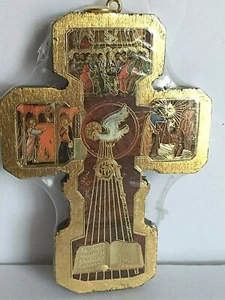 Christianity Themed Wooden Cross Hanging Ornament Foil Art 4.5"T x 3.25"W - Picture 1 of 9