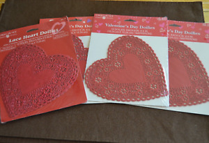 48 Valentine Paper Lace Red Foil Hearts Doilies American Greetings 4 Pkgs 12 x 4