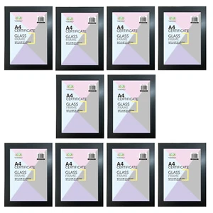 10 x A4 Certificate Glass Frame Black Flat Photo Picture Wall Mount Table Top - Picture 1 of 16