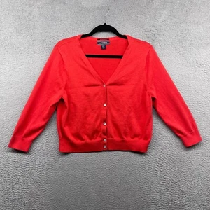 Lands End Girls Cardigan Sweater Red Knit Long Sleeve V-Neck Button Size L 14-16 - Picture 1 of 10