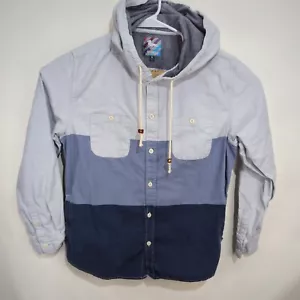 Modern Amusement Shirt Men's XL Hooded Color Block Button Down Long Sleeve Blue - Picture 1 of 21