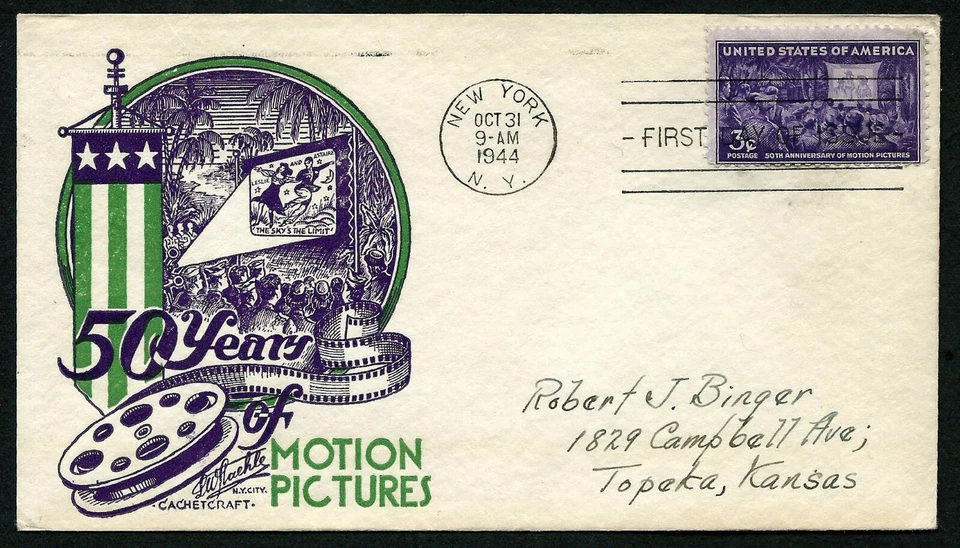 USA, SCOTT # 926, CACHET CRAFT FDC COVER - 50th ANNIVERSARY OF MOTION PICTURES - Image 1 of 1